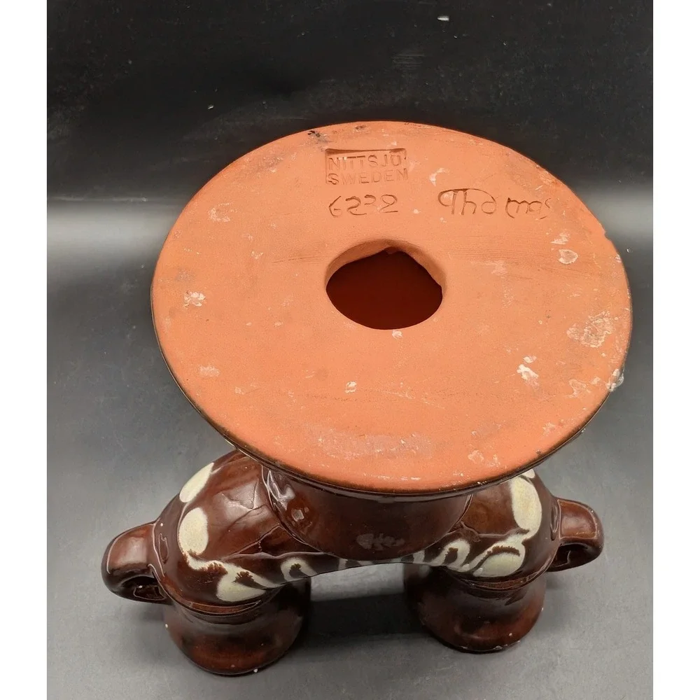Nittsjo Sweden Thomas Hellstrom 6222 Brown Glazed Pottery Double Candle Holder